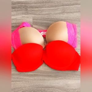 Pink Victoria Secret Womens Push-up Bra Lot Of 2 34C Pre-owned